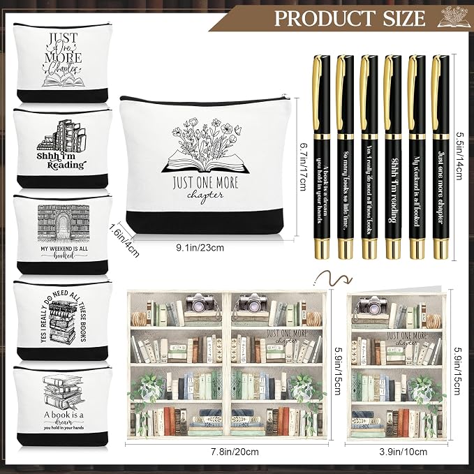 24 Pcs Books Club Gifts Book Lovers Gifts for Women Blind Date with a Read Include 16 oz Glass Cup Canvas Makeup Bag Ballpoint Pen Card for Librarian Reader Bookish Teacher