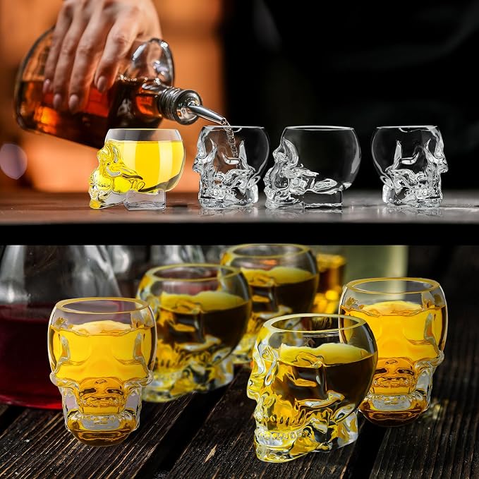 Dandat 12 Pieces Skull Shot Glasses Set 2. 5 oz Mini Clear Bulk for Wedding Party Whiskey, Espresso, Water, Juice, Milk, Coffee, Drinking