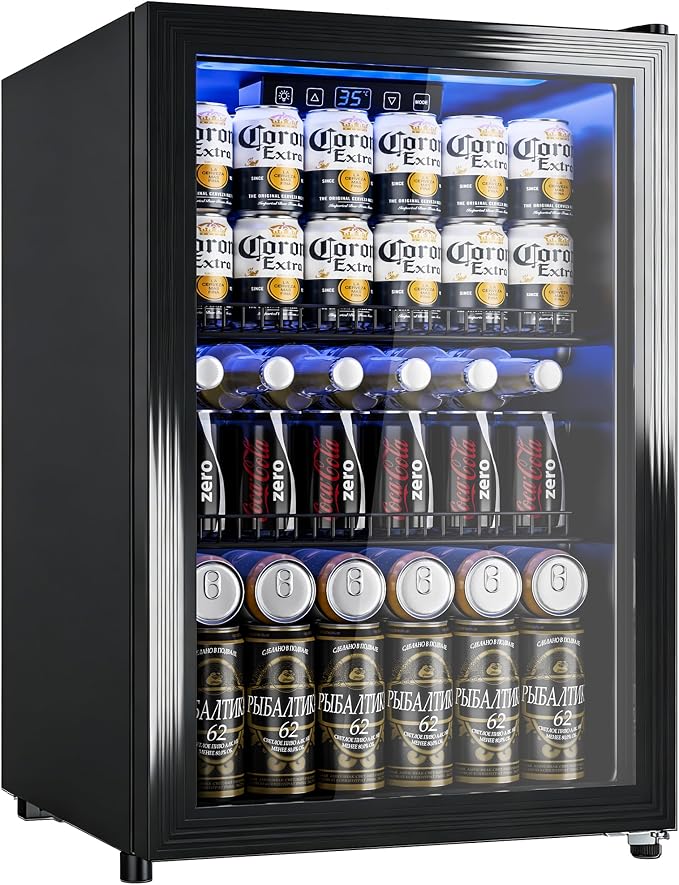 Manastin Beverage Refrigerator Cooler Freestanding Mini Fridge Cooler with Glass Door, Adjustable Shelves & Digital Temperature Display for Soda, Beer or Wine (Black, 2.47 Cu.Ft)