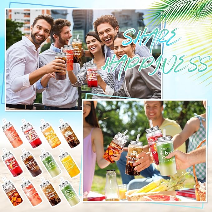 Pickmesh 48 Pcs Employee Appreciation Gifts Bulk 13.5 oz Plastic Thank You Cups Clear Reusable Tumbler with Straw and Lid for Employees Coworker Staff Team Teacher Gifts