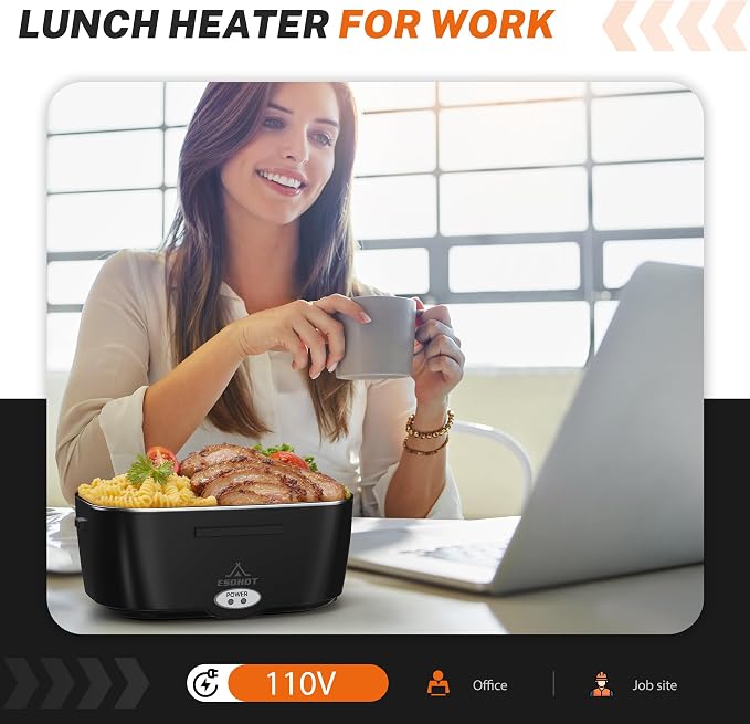 Heated Lunch Box,120W Electric Lunch Box for Adults with 1.5L 304 Stainless Steel Container, 12V/24V/110V Lonchera Eléctrica Portátil for Travel,Work,Car,Truck (Pure Black, 1.5L x 4)