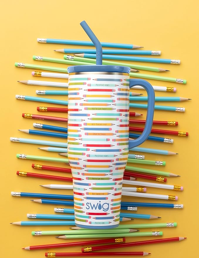 Swig Life 40oz Mega Mug, 40 oz Tumbler with Handle and Straw, Cup Holder Friendly, Dishwasher Safe, Stainless Steel, Insulated Teacher Tumbler (Teacher Life)