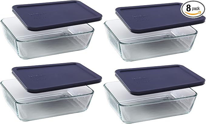 Pyrex 7211 6-Cup Glass Dish & 7211-PC Dark Blue Lid (4-Pack) - Made in USA