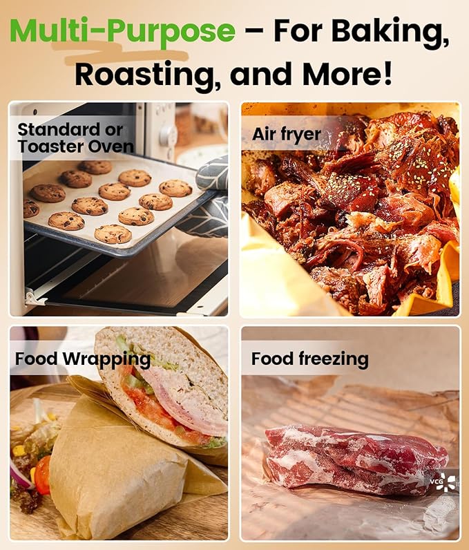 300PCS Unbleached Parchment Paper Sheets for Baking 12x16 Inches, Non-Stick and Non-Toxic Pre-cut Parchment Sheets for Oven, Cooking, Grilling, Air Fryer and Steaming - Fit for Half Sheet Pans, Brown