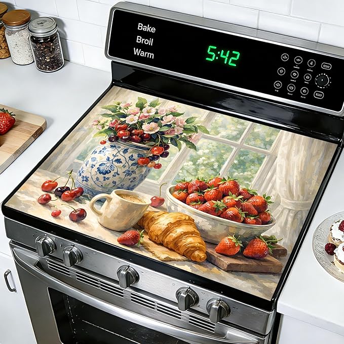 Stove Top Covers for Electric Stove: Heat Resistant Protector Glass Stove Top Expands Counter Space, Stylish Kitchen Decor 28.5'' × 20.5''