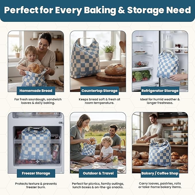 3-Pack Reusable Beeswax Bread Bags (XL, M, S) - Organic Cotton Beeswax Bread Storage Bag for Homemade Bread & Sourdough Freezer-Safe, Breathable & Freshness Support - Eco-Friendly Bread Bag