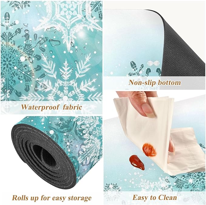 Silver Winter Teal Turquoise Snowflakes Christmas Trivet Table Runner 40 Inches Long Trivet for Hot Pots and Pans/Hot Dishes,Table Protector Heat Up to 230F, Decorative Hot Plates Mat for Kitchen Coun