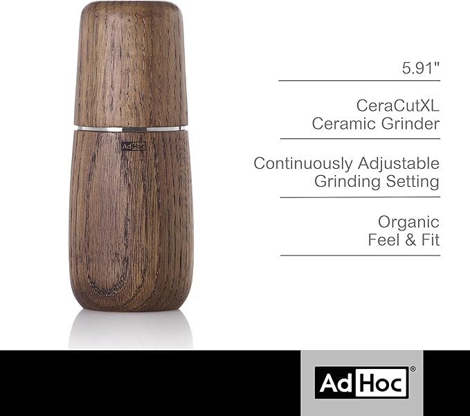 AdHoc Yono Salt Or Pepper Mill Dark - Manual Salt & Pepper Grinder with Ceramic Grinding Mechanisms - Modern Kitchen Accessory