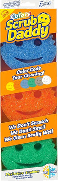 Scrub Daddy Colors Kitchen Sponges - Scratch-Free Dishwashing Sponges & Sponge for Kitchen Sink, Bathroom & Household Cleaning - BPA-Free Polymer Foam (3 Count)