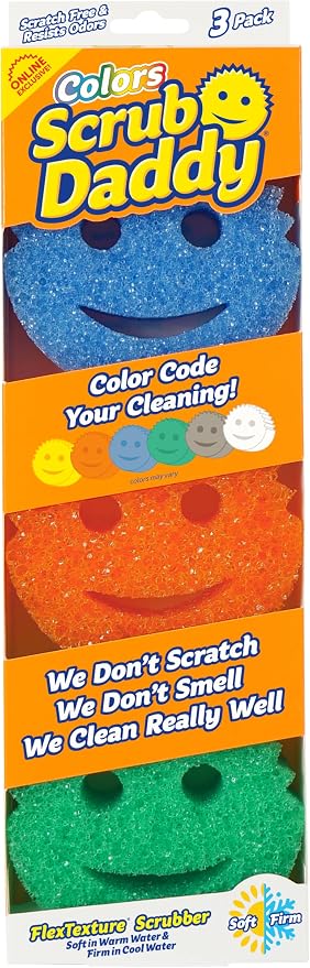 Scrub Daddy Colors Kitchen Sponges - Scratch-Free Dishwashing Sponges & Sponge for Kitchen Sink, Bathroom & Household Cleaning - BPA-Free Polymer Foam (3 Count)