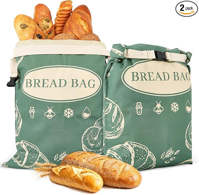 2 Pack Zippered Beeswax Bread Bags 17×13 Inch Large Cotton Sourdough Bread Bags Reusable Bread Storage Bags for Homemade Bread Freezer Safe for Bagel Croissant & Baguette Kitchen Baking Supplies