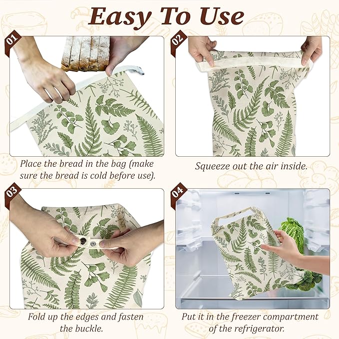Bread Bags for Homemade Bread, Herbs Eucalyptus Leaves Botanical 2 Pack Linen and Beeswax Sourdough Storage Bags, Reusable Keeper, Keeps Breads Fresh Longer, Gifts for Bakers
