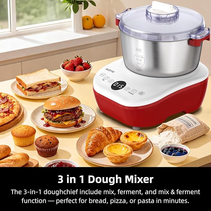 AIZIYO DoughChief, Electric Dough Mixer 7.4Qt with Ferment Function, Dough Maker 304 Stainless Steel Bowl, Microcomputer Control, Face-up Touch Panel, Easy To Clean for Bread & Pizza