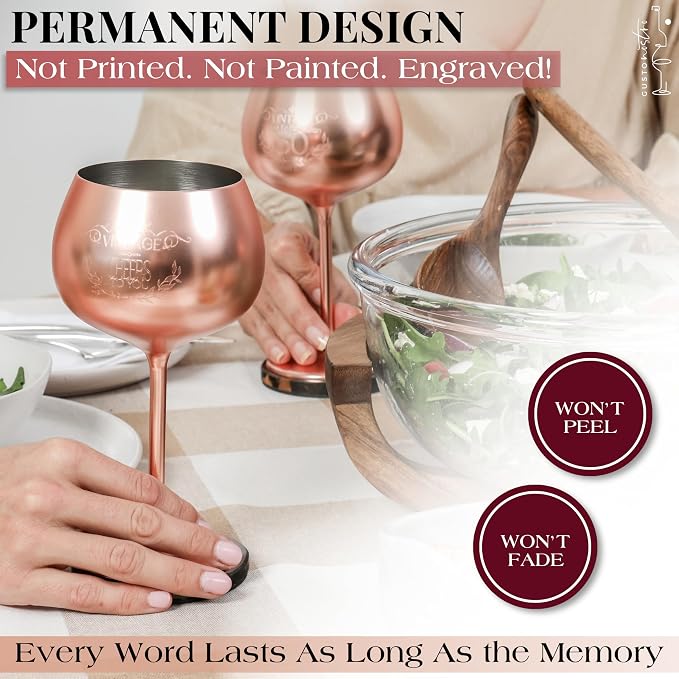 Gusto Nostro 60th Birthday Wine Glass - Happy 60th Birthday Gifts for Women/Men - Stainless Steel Wine Glass with Engraved Vintage Sixty Bday Quote, Luxury Box - Unique Gifts for 60 Year Old Woman,Man