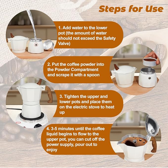 3 Cup Aluminum Moka Pot Classic Stovetop Espresso Coffee Maker 150ml 5oz Coffeemaker Percolator Mocha Pot Greca Coffee Maker Cafe Makers for Italian and Cuban Café Brewing White