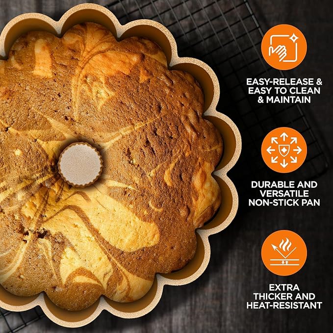NutriChef 9 Inch Marquise Cake Pan, Thick & Heavy Cast Aluminum Bakeware Cake Mold for Cake with Fluted Easy-Release Edges for Uniform Browning & Baking, Nonstick Heat-Resistant Coating