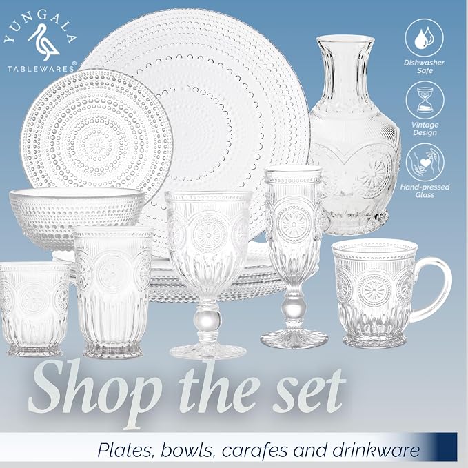 Vintage Glass Mugs Set of 4 – 10oz Vintage Coffee Mugs or Pressed Glass Tea Cup with Sunflower Design, Clear Tea Cup, Perfect for Affogato or boujee entertaining, Dishwasher Safe, Lead-Free