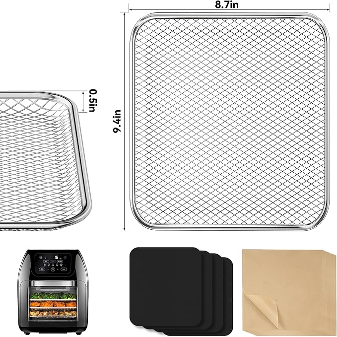 Air Fryer Accessories for CHEFMAN Multifunctional Digital Air Fryer 10 Qt, 2pack Basket Tray 100pcs Air Fryer Liners and 4pcs Black Non Stick Mat