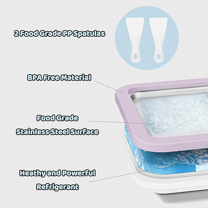 JoyMech Ice Cream Roll Maker Rolled Ice Cream Machine, Sweet Spot Pan, Instant Cold Plate, Ideal for Making Rolled Ice Cream Soft Serve Slushies Frozen Yogurt Sorbet and Gelato (Lavender)
