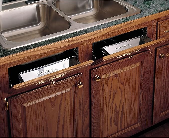 Rev-A-Shelf 11.25" Tip Out Tray w/Soft Close for Sink Base Cabinets, Storage Organizer for Kitchen, Laundry Room, or Vanity Cabinets, 6581-11SS-SC-1