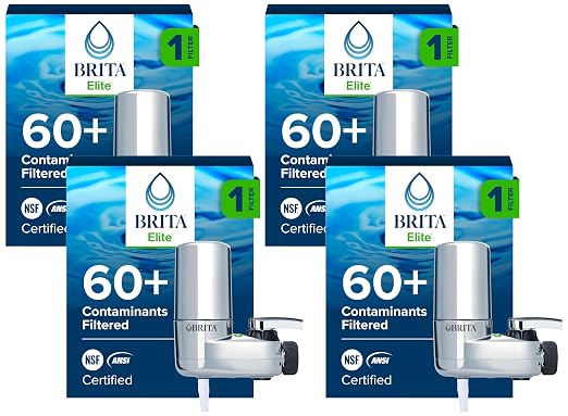 Brita Faucet Mount Water Filter System,Chrome,No-Wait Filtration,Easy Install,Multi-Use Tap Water Filter for Kitchens,Bathrooms & Small Spaces,(Pack of 4)