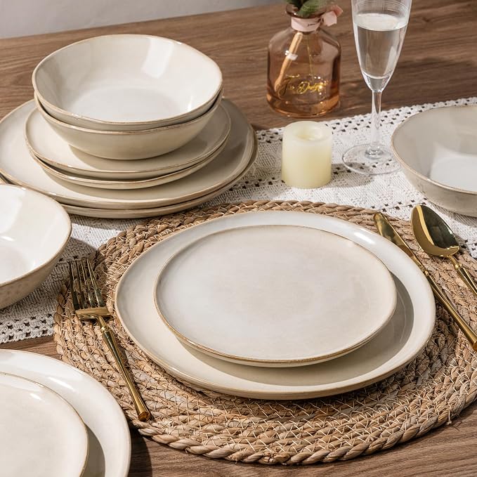 AmorArc Ceramic Dinnerware Sets,Handmade Reactive Glaze Stoneware Plates and Bowls Sets,Highly Scratch Resistant | Dishwasher & Microwave Safe Dishes Set,Service for 8 (24pc)