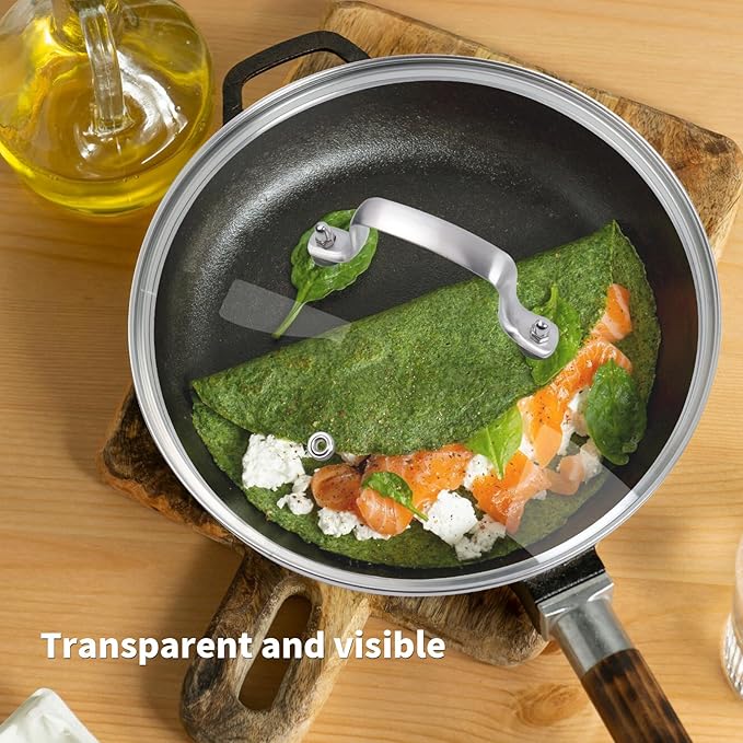 10" Tempered Glass Pan Lid with Steam Vent, Thickened to 4mm and Dishwasher Safe and Oven up to 480℉, Universal Lid Fit for Cast Iron Skillets, Frying Saute Pan, Cooking Pot