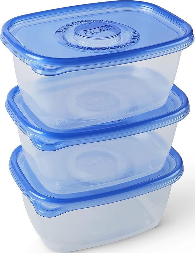 Glad GladWare Deep Dish Food Storage Containers Lids Large Rectangle BPA Free Meal Prep Microwave Dishwasher Safe Lock Tight Seal 64 OZ 3 Count 6 Pack