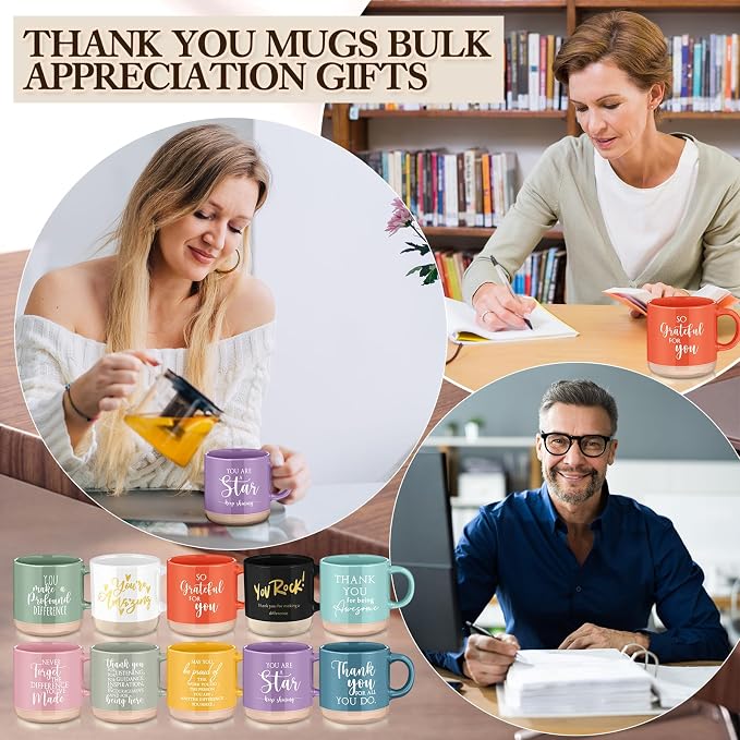 Didaey 10 Pcs Thank You Mugs Bulk Appreciation Gifts for Employee Coworkers Staff Teachers Motivational Ceramic Coffee Mugs Thank You Farewell Going Away Gifts for Coworkers(Mondrian)