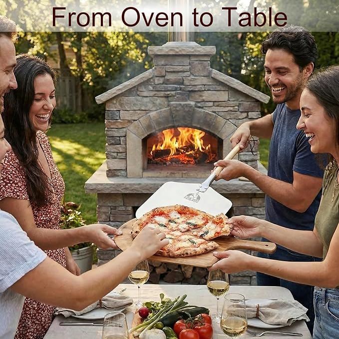 Chicago Brick Oven Pizza Peel, 12" x 14" Aluminum Pizza Paddle, 35.5" Long Pizza Shovel with 21" Detachable Wooden Handle