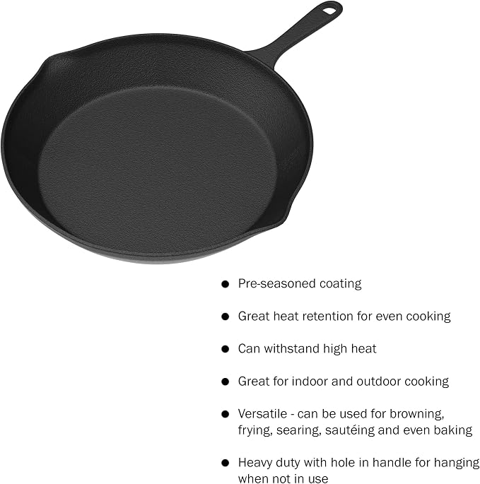 Pre Seasoned Cast Iron Skillets - 3 Pan Set - 9 inches, 8 inches, 6 inches - 1.5 to 2 inches deep - Durable with Strong Handle - Great for both veggies and meat