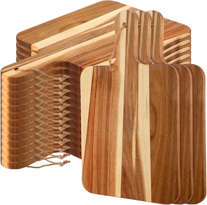 Geetery 16 Pcs Acacia Wood Cutting Board with Handles Bulk, Wooden Charcuterie Boards Serving Chopping Boards for Kitchen, Pizza, Bread, Vegetables, Laser Engraving, Housewarming Gifts(16 x 10 Inch)