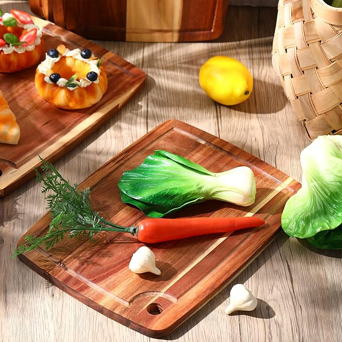 Roshtia 6 Pieces Acacia Wood Cutting Board 14" x 10" Kitchen Wooden Chopping Board Reversible Charcuterie Serving Tray Butcher Block Cutting Tray for Meat Cheese Vegetables Fruit(Elegant)