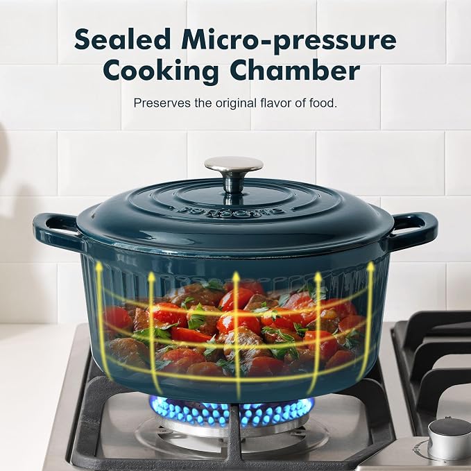 SENSARTE Enameled Cast Iron Dutch Oven Pot with Lid 3.5/5.5/6.5 Quart Heavy-Duty Round Dual Handles Kitchen Pot with Cotton Potholders & Silicone Trivet, Pot for Bread Baking, Stews, Braising, Roasting, Oven Safe, 5.5 Quart, Emerald Green