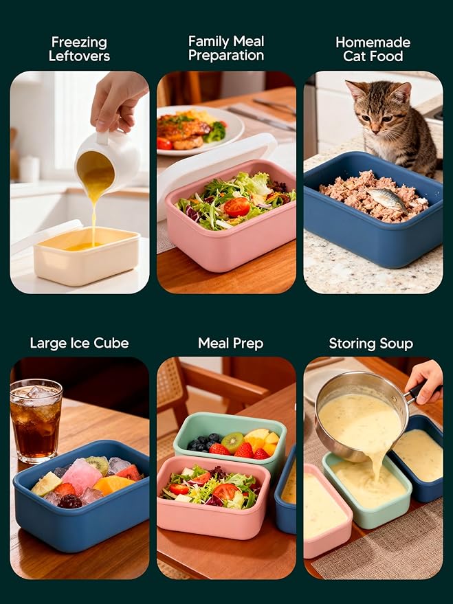 8 PCS 2 Cup Silicone Freezer Molds with Lid, Meal Prep Freezer Molds Silicone Freezer Containers Reusable Food Preserving Tray Freezing Ice Trays for Soups Sauces Stews