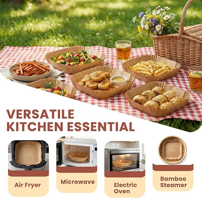 500 Pcs 8x8 Inch Disposable Air Fryer Liners, Parchment Paper for Air Fryer, Non-Stick Baking Parchment and Parchment Paper Squares for Bread, Fries (Unbleached Brown)