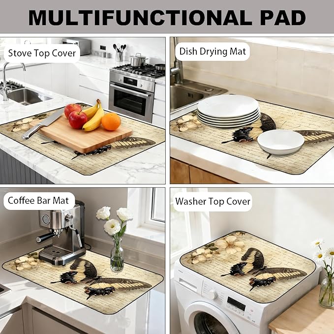 Stove Top Cover for Electric Stove, Vintage Farmhouse Style Glass Cooktop Protector, Multi-functional Kitchen Counter & Washer Top Cover