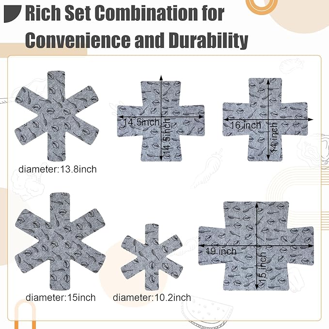 Funnymoom 24 Pack 3 Sizes & 2 Different Shape Pot and Pan Protectors Cookware Protector Pot Dividers, Stacking Separators Pads for Bakeware/pots/pan/Dish, Shape of Cross and Pozidriv(Gray Print)