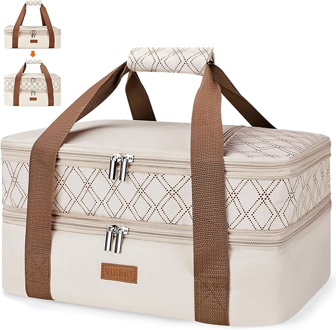 Expandable Casserole Carrier Bag - Double Decker Food Bag, Insulated Casserole Carrier for Hot or Cold Food, Lasagna Holder Tote for Picnics,Beaches,Traveling or Gifts