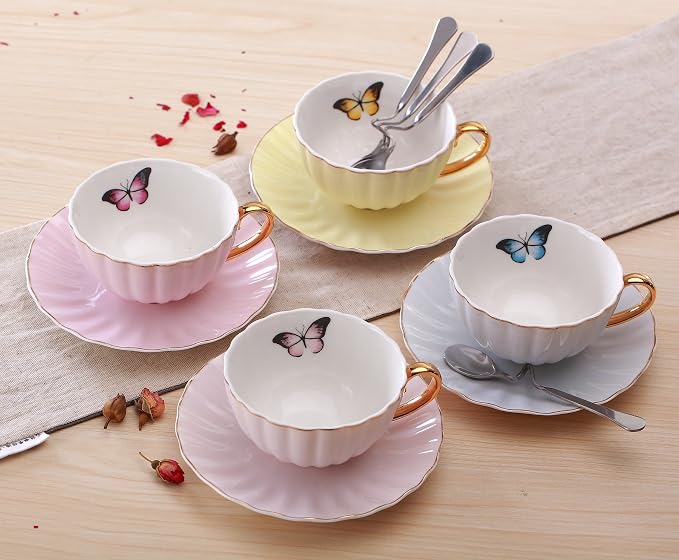 Jusalpha® Elegant Tea Cup and Saucer Set-Coffee Cup Set with Saucer and Spoon FD-TCS03-4COLOR