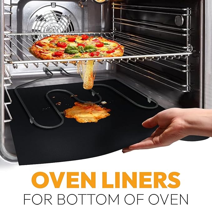 3 Pack Oven Liners for Bottom of Oven, 17"x25" Large Heavy Duty Non-Stick Teflon Mat, Resistant 500°F, BPA & PFOA Free, Reusable for Electric Gas Toaster Microwave Ovens & Grills, Spill Guard