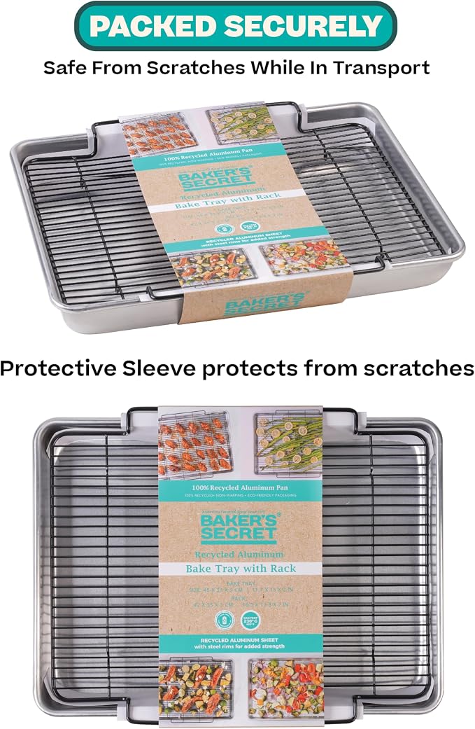 Baker's Secret Non-Toxic Large Roasting Pan 18" with Rack, Roaster 100% Recycled Aluminum, Turkey Roasting Pan, Vegetables, Poultry - The Natural Aluminum Collection PFOA, PFOS, and PTFE free