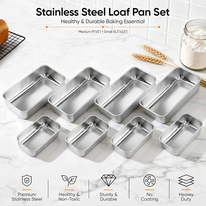 LIANYU 20 Pack Bread Loaf Pans Set with 9x5in and 6.3x3.5in Mini Loaf Baking Pan, Commercial Stainless Steel Bread Loaf Pans for Bulk Baking, Ideal for Home Bakery Restaurant, 10 Medium+10 Small
