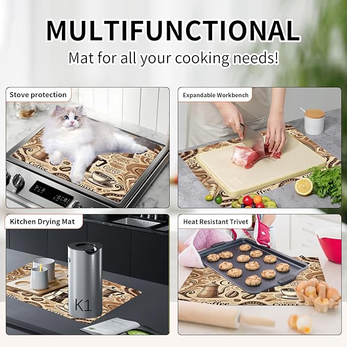 Decorative Electric Stove Top Covers, Heat Resistant Silicone Stove Cover Mat, Stove Top Protectors for Electric Flat Glass Stoves, Adds Extra Counter Space for Small Kitchens and Apartments