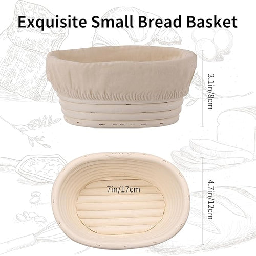 (6.7x4.7x3in) Mini Banneton Bread Proofing Basket Set of 6, Oval Sourdough Bread Basket with Liner Professional & Home Bread Baking Supplies (Small Oval)