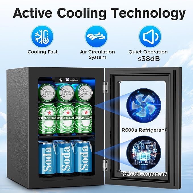 Electactic Mini Fridge 24 Can Beverage Cooler Refrigerator, 0.6 CUFT Freestanding Small Drink Fridge for Bedroom, Home Kitchen Bar, LED Touch Control Adjustable 40℉-61 ℉ Temperature