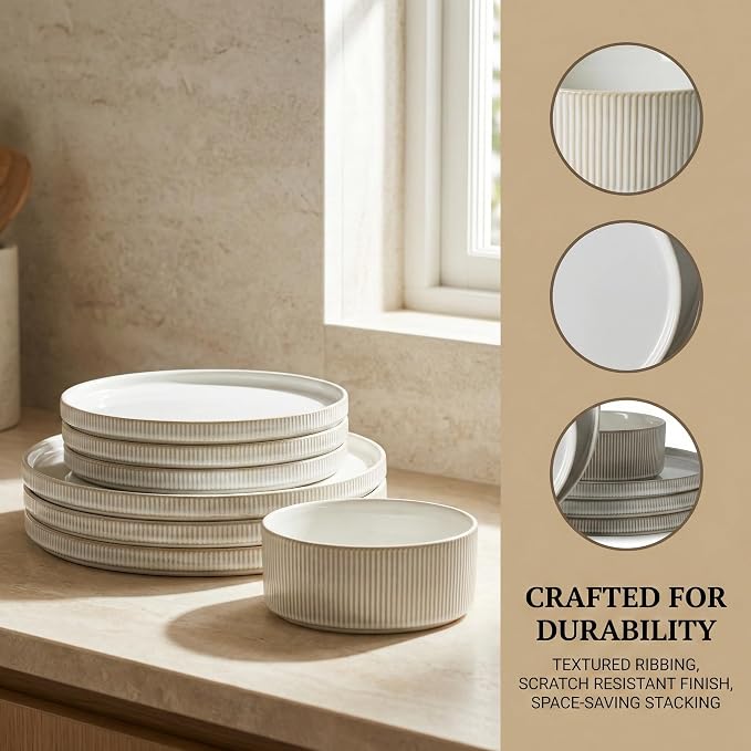 Ceramic Dinnerware Sets of 4, 12 Pieces Plates and Bowls Sets, for kitchen, Oven, Microwave and Dishwasher Safe