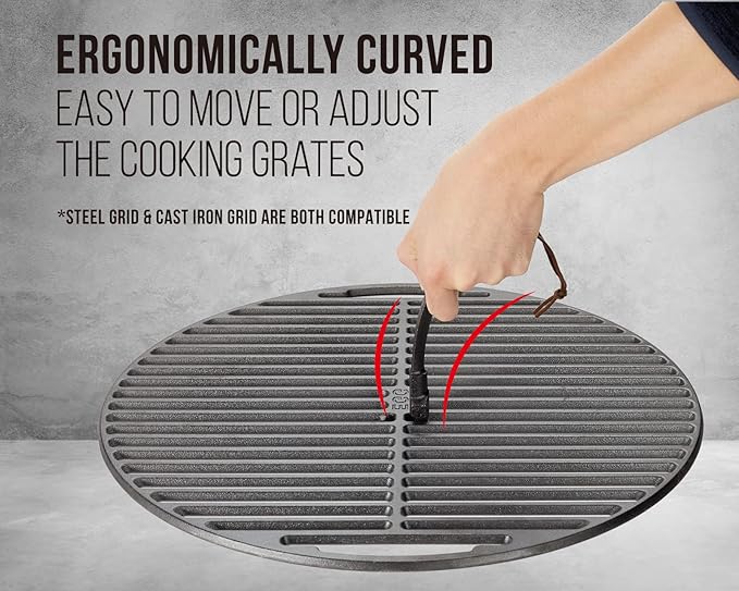 Charcoal Grill Grids Lifter Tool, Cooking Grates Mover Hook - Hot Surfaces Gripper, Chargriller Parts Replacement, Pit Boss, Vision, Big Green Egg Grate Lifter Accessories. Easily Moving Grilling Nets