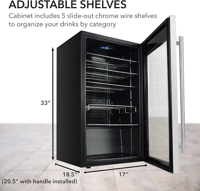 Whynter Beverage Refrigerator with Double-Layer Glass Door, 127-Can 3.1 Cu Ft Freestanding Drink Mini Fridge, BR-130SB, Stainless Steel