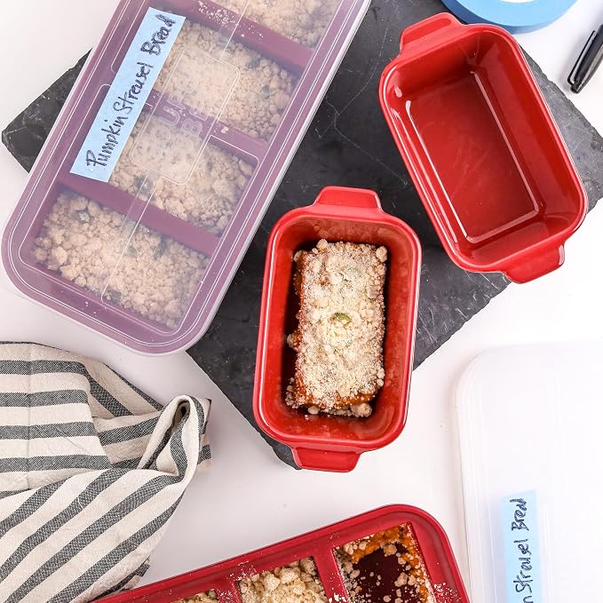 Souper Cubes Ceramic Baking Dishes 2.0-5" x 3" Small Casserole Dishes for Oven with Silicone Lids, Oven, Microwave and Air Fryer Safe,USA Made, Set of 4 - Cranberry